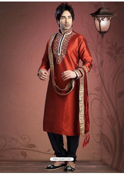 Smashing Red Raglan Sleeves Readymade Kurta