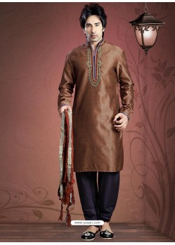 Flattering Brown Jacquard Kurta Pajama