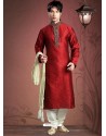 Attaining Maroon Jacquard Kurta