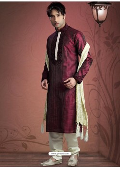 Exquisite Violet Jacquard Readymade Kurta