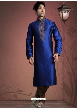 Exquisite Blue Jacquard Readymade Kurta