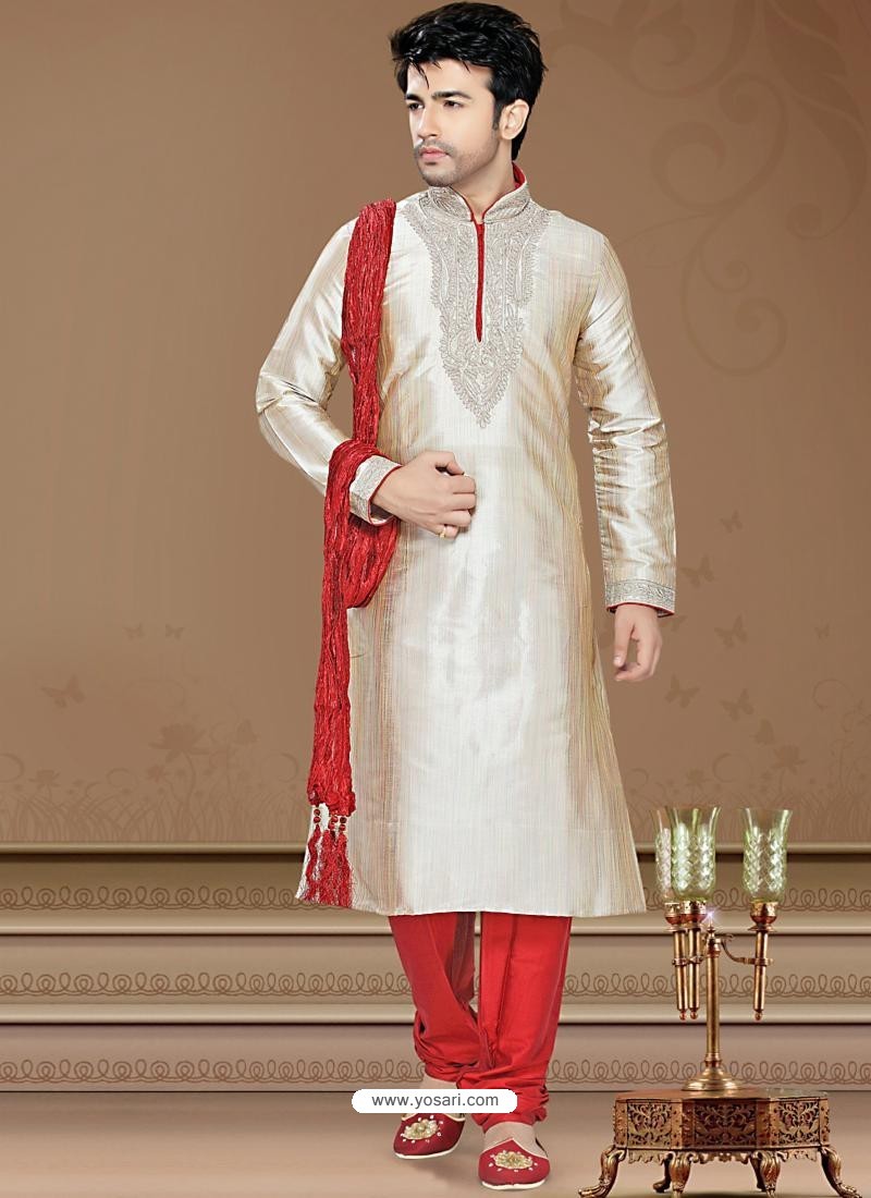 Buy Classy Cream Art Silk Readymade Kurta For Eid | Kurta Pajama