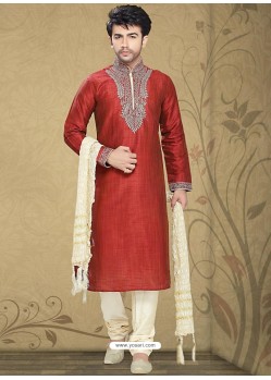 Perfect Maroon Art Silk Readymade Kurta