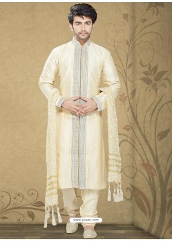 Men's Cream Art Silk Readymade Kurta