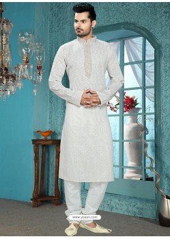 Men's Grey Cotton Silk Readymade Kurta