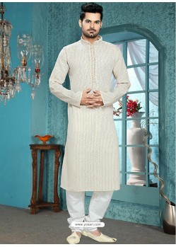 Flattering White Cotton Silk Readymade Kurta