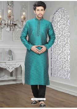 Enchanting Blue Jacquard Readymade Kurta