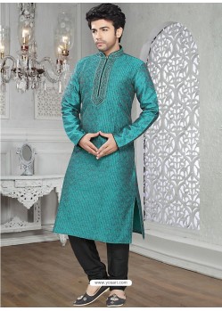 Groovy Blue Jacquard Readymade Kurta