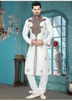 Demure White Art Silk Readymade Kurta