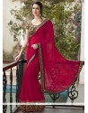 Voluptuous Hot Pink Patch Border Work Classic Designer Saree