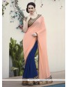 Modish Navy Blue And Peach Designer Half N Half Saree