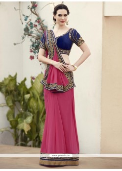 Beckoning Navy Blue And Pink Faux Georgette Classic Designer Saree