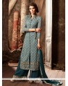 Savory Grey Embroidered Work Faux Georgette Designer Palazzo Suit