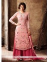 Striking Faux Georgette Peach And Pink Designer Palazzo Suit