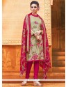 Print Rayon Churidar Suit In Multi Colour