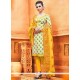 Outstanding Yellow Print Work Churidar Suit