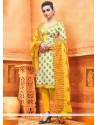Outstanding Yellow Print Work Churidar Suit