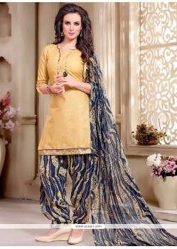 Lace Cotton Punjabi Suit In Beige