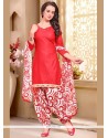 Appealing Cotton Red Print Work Punjabi Suit