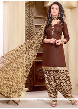 Piquant Cotton Brown Punjabi Suit