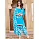 Stylish Lace Work Blue Punjabi Suit