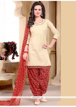 Dignified Beige Print Work Punjabi Suit