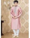 Men's Pink Art Silk Readymade Kurta