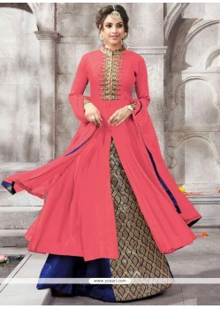 Fashionable Navy Blue And Rose Pink Banglori Silk Lehenga Choli