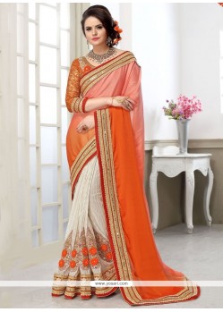 Specialised Faux Chiffon Orange And White Half N Half Trendy Saree