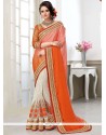 Specialised Faux Chiffon Orange And White Half N Half Trendy Saree