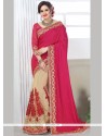 Eye-catchy Net Beige And Hot Pink Half N Half Trendy Saree