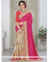 Affectionate Beige And Pink Patch Border Work Fancy Fabric Half N Half Designer Saree