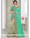 Opulent Patch Border Work Beige And Sea Green Designer Half N Half Saree