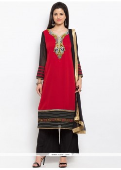 Glorious Faux Georgette Red Embroidered Work Readymade Suit