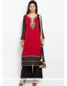 Glorious Faux Georgette Red Embroidered Work Readymade Suit