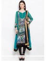 Embroidered Faux Georgette Readymade Suit In Sea Green