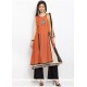 Praiseworthy Faux Georgette Black And Orange Readymade Suit