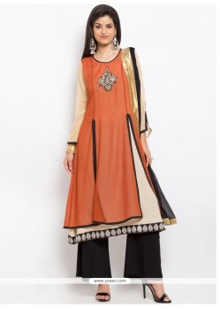Praiseworthy Faux Georgette Black And Orange Readymade Suit