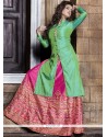 Majesty Banarasi Silk Pink And Sea Green Designer Kurti