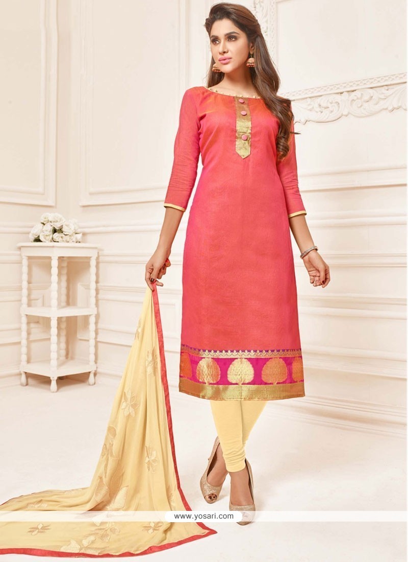 Buy Genius Jacquard Beige And Peach Embroidered Work Churidar Suit ...