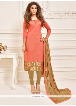 Miraculous Lace Work Beige And Peach Banarasi Silk Churidar Suit