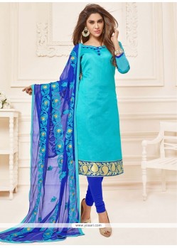 Princely Banarasi Silk Blue Churidar Suit