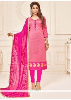 Glitzy Hot Pink Embroidered Work Jacquard Churidar Suit
