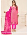 Glitzy Hot Pink Embroidered Work Jacquard Churidar Suit