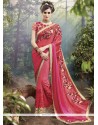 Customary Pink And Red Diamond Work Satin Shaded Saree