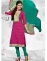 Pink And Green Cotton Churidar Suit