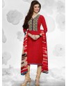 Red And Cream Cotton Churidar Suit