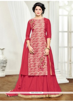 Conspicuous Red Lace Work Long Choli Lehenga
