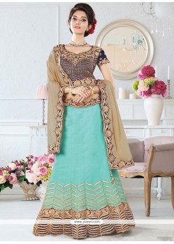 Simplistic Art Silk Turquoise Lehenga Choli