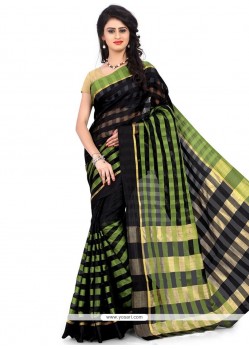 Renowned Polly Cotton Black Woven Work Casual Saree